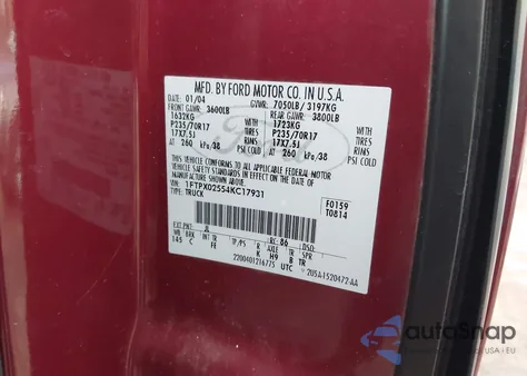 2004 Ford F-150 Xlt z USA, uszkodzony, nr VIN 1FTPX02554KC17931